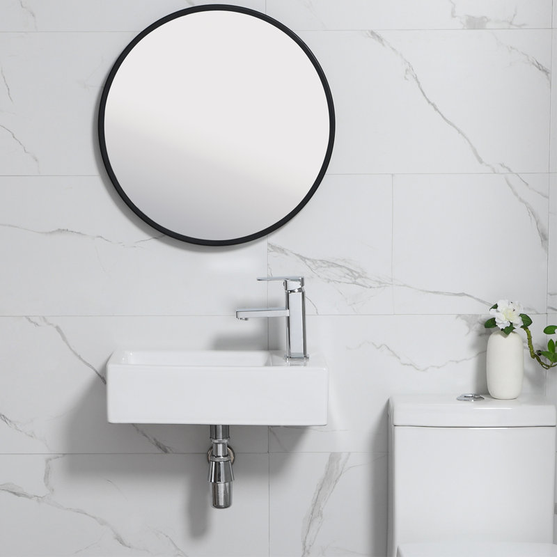 White Ceramic Rectangular Wall Mount Bathroom Sink 18''
