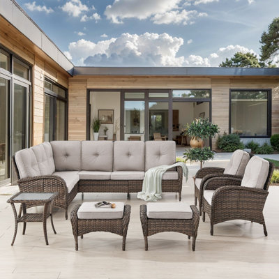  Ensemble de canapé modulaire d'extérieur en forme de L avec chaises de patio, repose-pieds et table d'appoint Valierius
