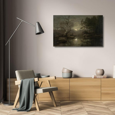 «Forest Landscape in the Moonlight» par Georg Eduard Otto Saal, reproduction d'art sur toile tendue avec châssis
