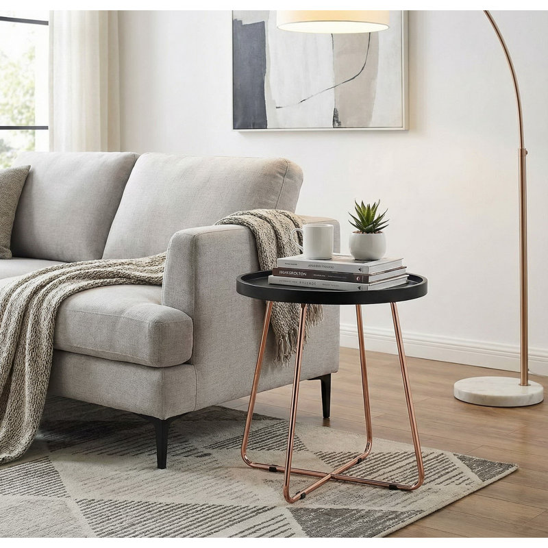 Tray Top Cross Legs End Table, Copper, Black
