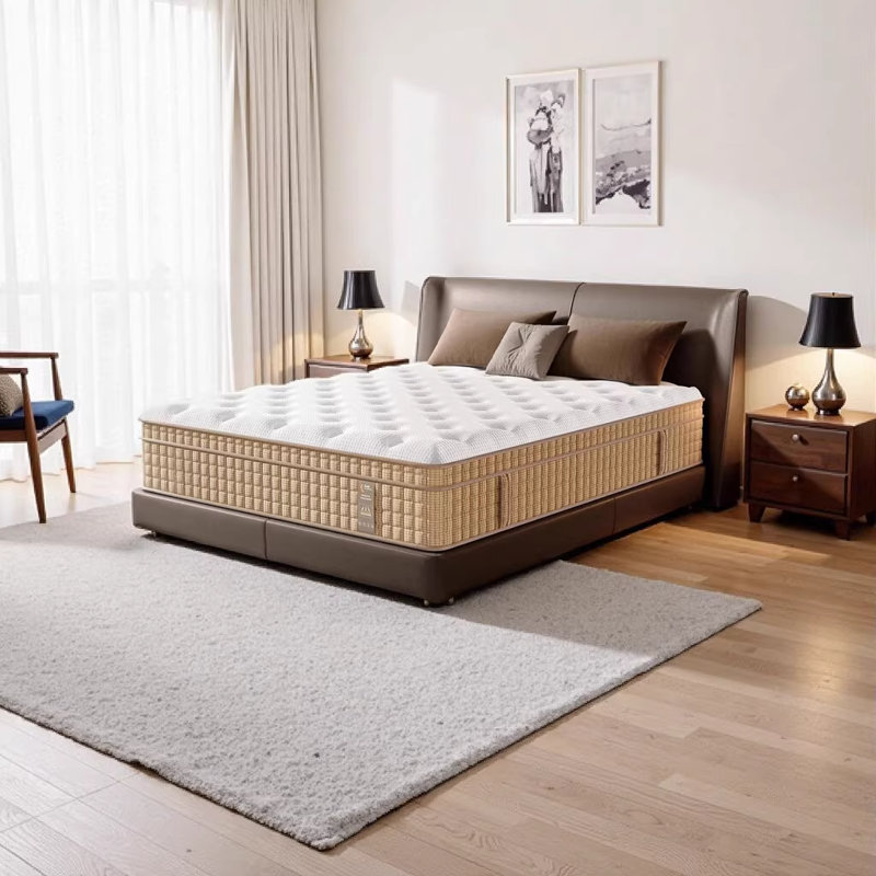 King Mattress 12 Inch 7-Zone Contouring Firm Hotel Collection Hybrid Mattress with Extra Lumbar & Shoulder Support Bed in a Box Beige+White