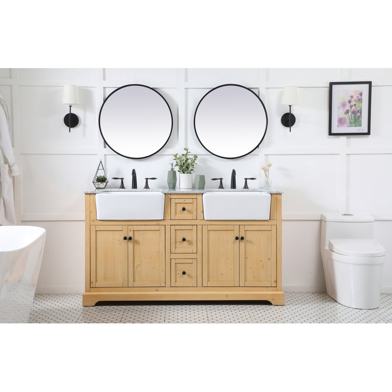Ensemble de meuble-lavabo double 60 po Guri, Bois naturel