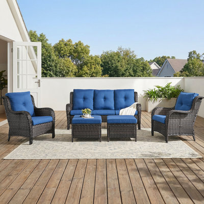 Ensemble de meubles de patio 5 pièces, meubles d'extérieur en osier avec repose-pieds, chaises de patio en rotin moderne, ensemble de conversation avec canapé pour jardin, terrasse, porche, balcons, pelouses