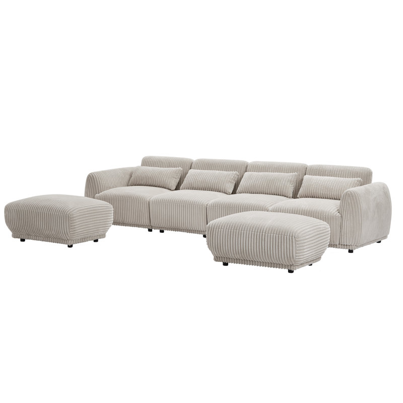 Upholstered U-Shaped Sectional Reversible, Cigarette Gray Corduroy