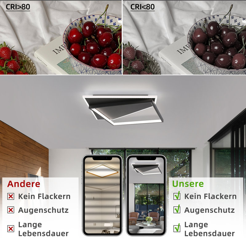 Adalin LED Flush Mount, Black, 48cm H x 48cm W x 6cm D