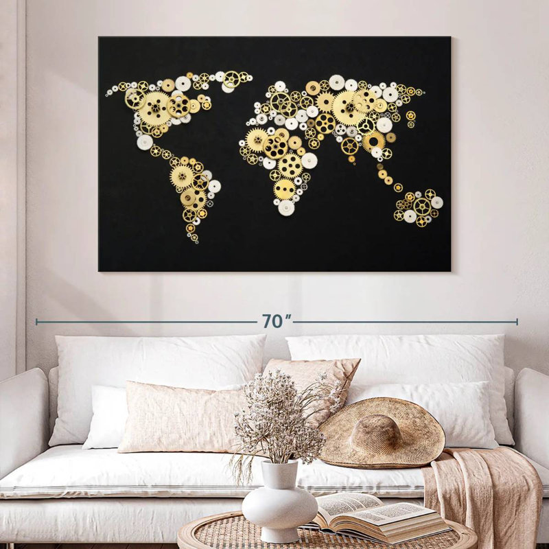 Aliaz Gear World Map, 34" H x 51" W