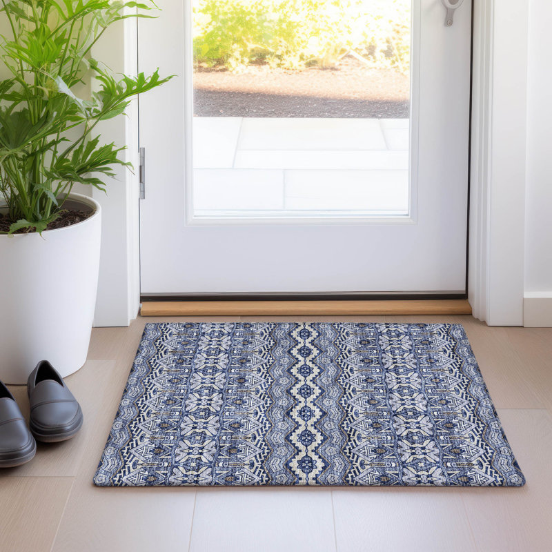 Premium Machine Washable Prisco Denim Rug, Rectangle 1'8" x 2'6"