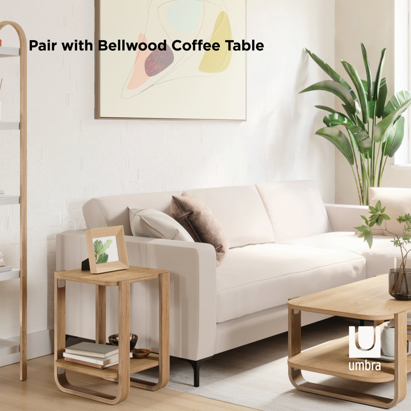 Natural Wood Two-Tier Side Table with Bentwood Legs