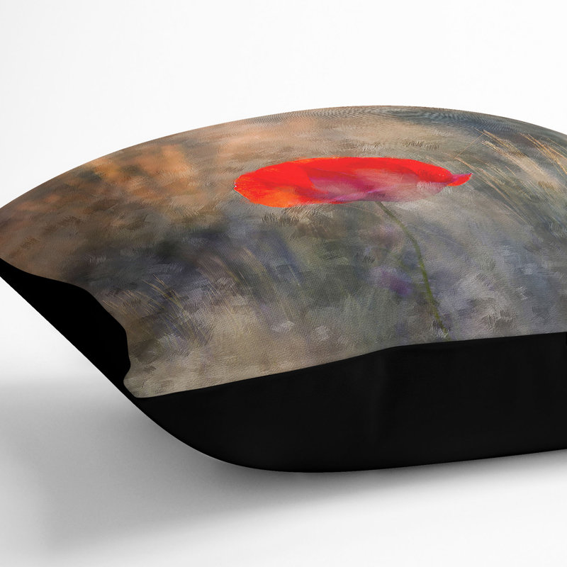Poppy Flower Painting Cushion with Filling, Black, 55cm H x 55cm W x 20cm D