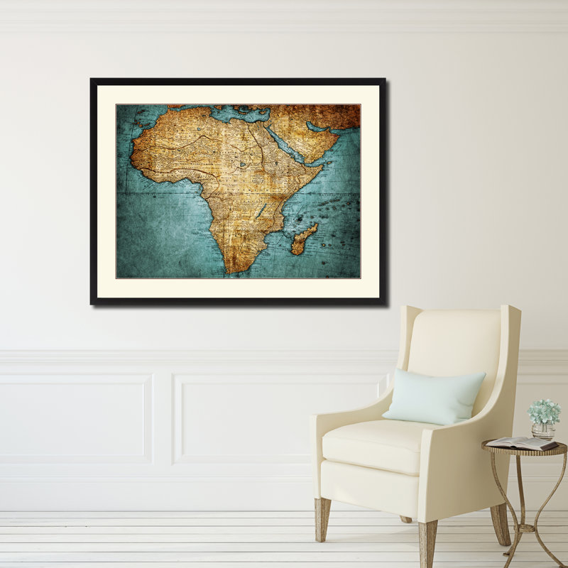 Carte d'Afrique ancienne carte sur toile avec cadre, collection d'art 16 x 21