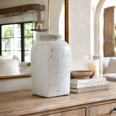 Vase de table blanc intérieur / extérieur en grès
