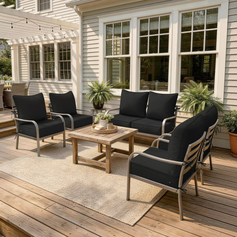 6.5″ Outdoor Replacement Cushion Set, Deep Seating Seat / Back Cushion Set, Black