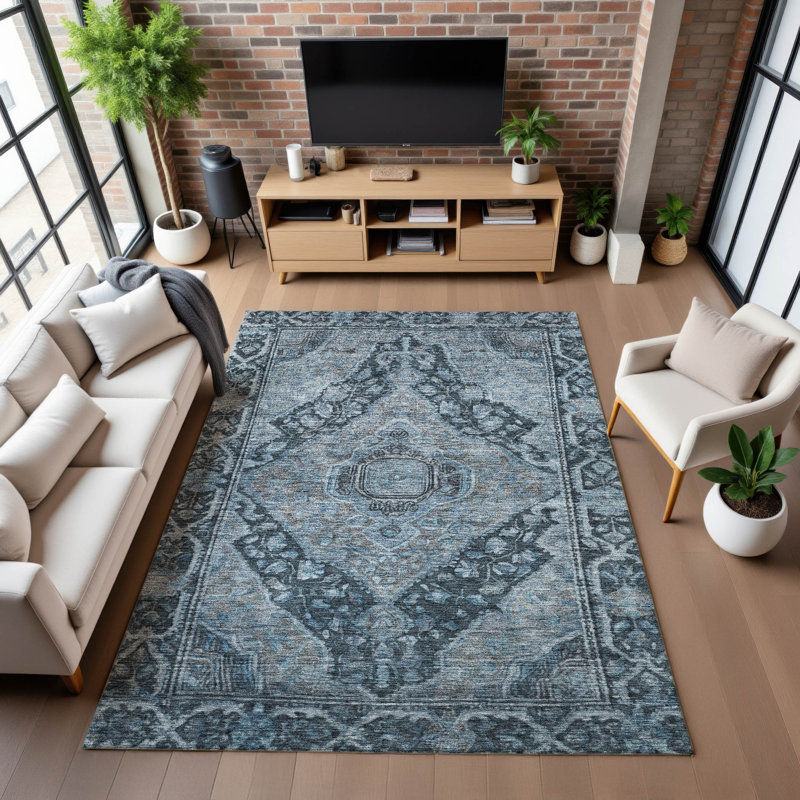 Premium Machine Washable Lubbers AMF1761 Border Rug, Rectangle 9' x 12'