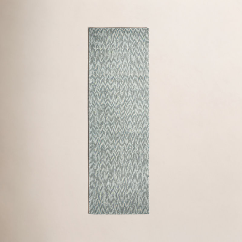 Tapis vert en laine fabriqué à la main Rita, Tapis de couloir 2 pi 6 po x 8 pi