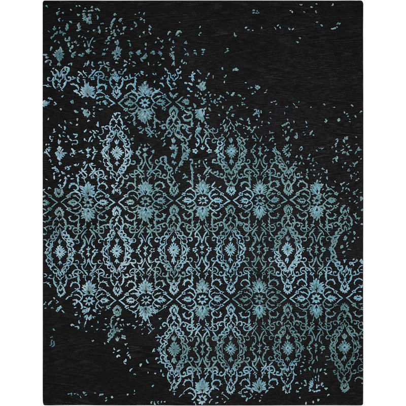 Tapis bleu contemporain Paris, Rectangle 8 pi 6 po x 11 pi 6 po