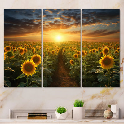 Tournesol doré, impression panoramique sur toile 3 pièces
