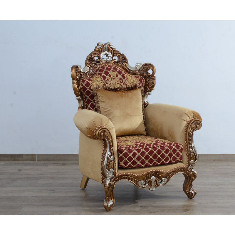 New Emperador II Upholstered Armchair, red burgundy gold and light brown, brown