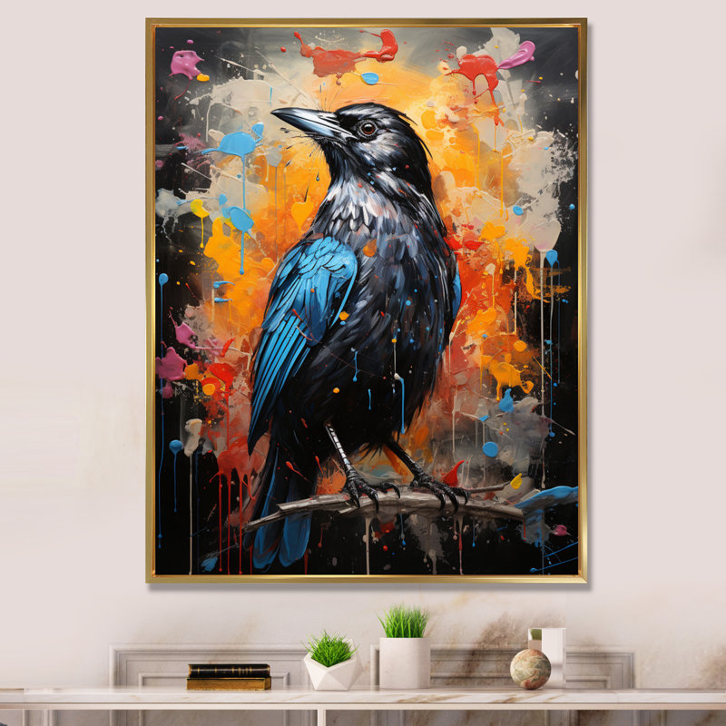 Bawer Crow Popart Royauté III sur impression sur toile, H 20 po x l 12 po x P 1 po, Cadre flottant doré