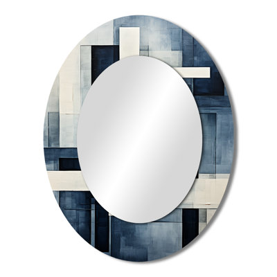 Indigo Illusion Abstract Shapes III - Abstract Oval Decorative Mirror On Metal