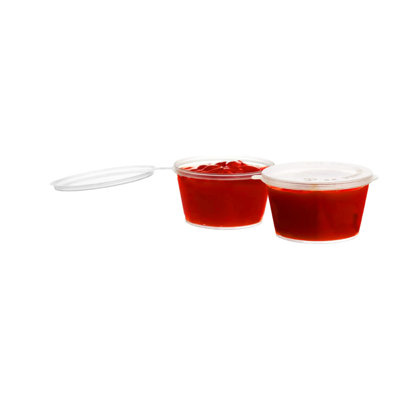  Contenant à fuites 5,5 oz avec couvercles - Contenants à soufflage en plastique avec couvercle à charnières - Parfait pour les tasses à sauce, les tasses d'échantillon, les tasses à boue, les tasses à jello avec couvercles, les aliments (500)
