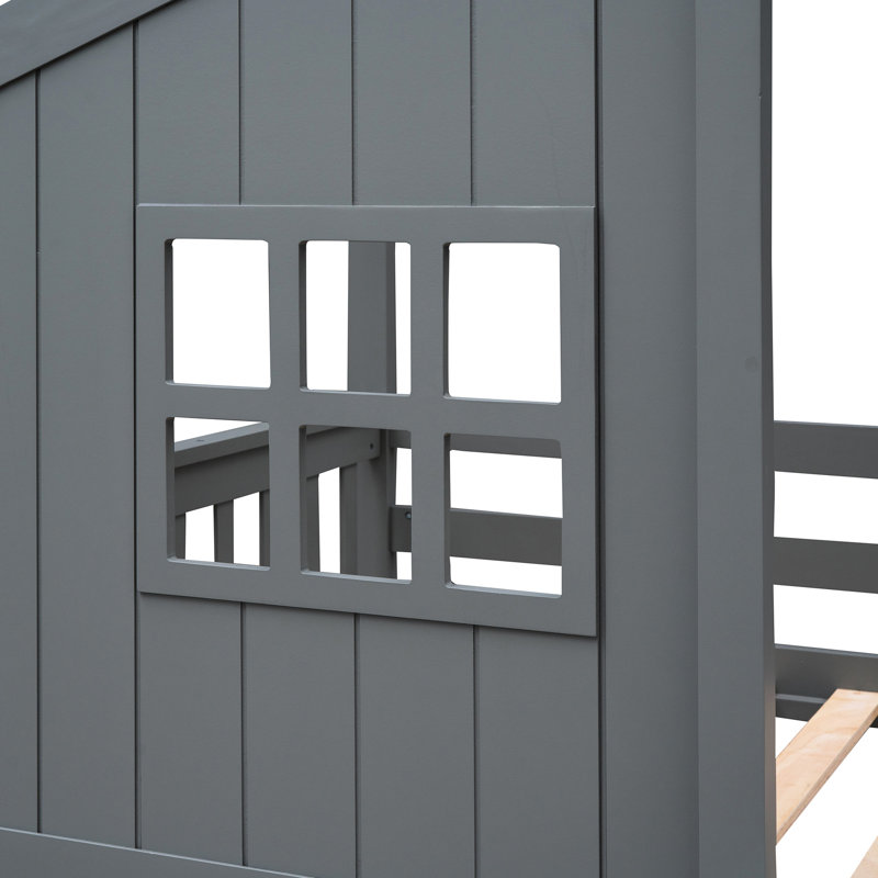 Lit simple au-dessus d'un lit superposé - gris, bois massif pour une maison chic avec