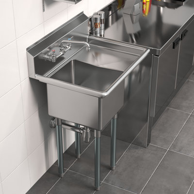  29 In. X 22 In. Stainless Steel One Compartment Sink With 16 In. X 14 In. Bowl And 12 In. Right  Drainboard