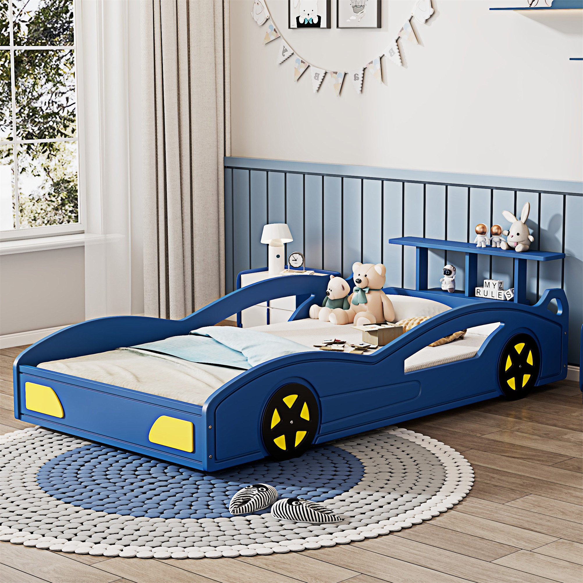 Zoomie Kids Wooden Race Car Bed | Wayfair