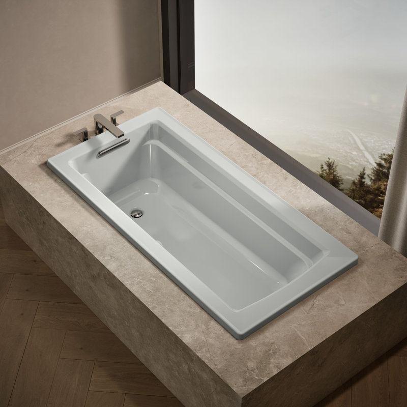 Baignoire encastrée Archer® avec surface chauffante et drain réversible, Gris glacial