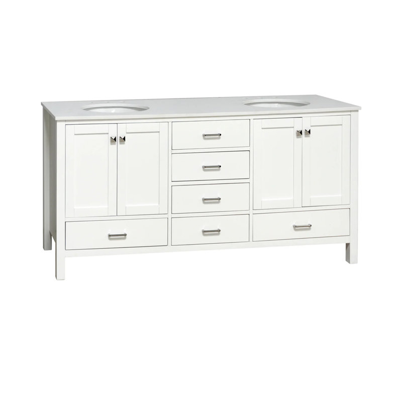 Ensemble de meuble-lavabo double 72 po Claudett, Blanc, Blanc d'ingénierie