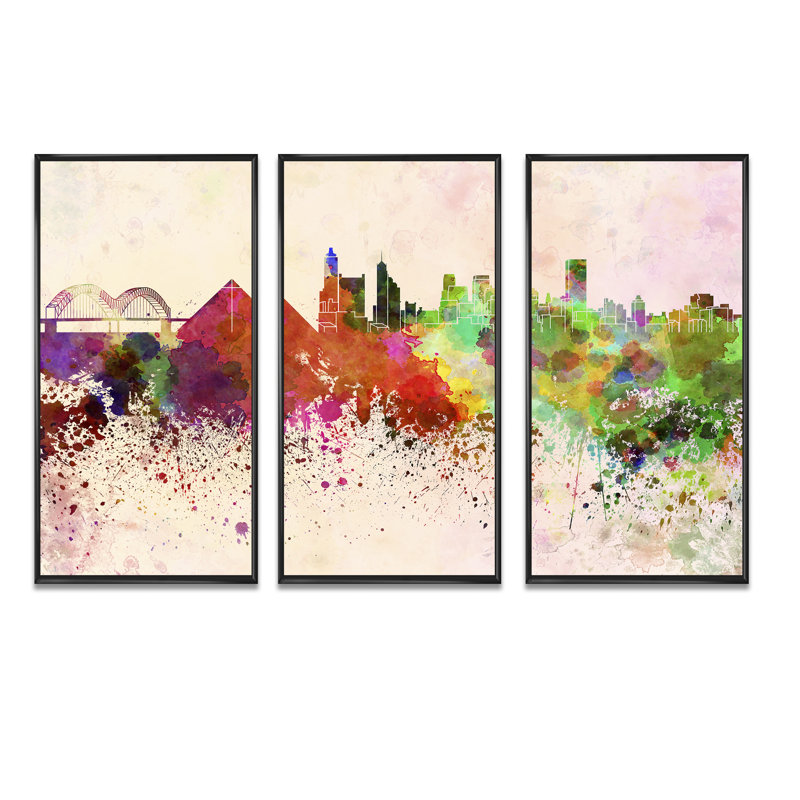 «Memphis Skyline - Cityscape», ensemble d'art mural sur toile encadré, H 28 po x l 36 po, Noir, noir, noir, noir