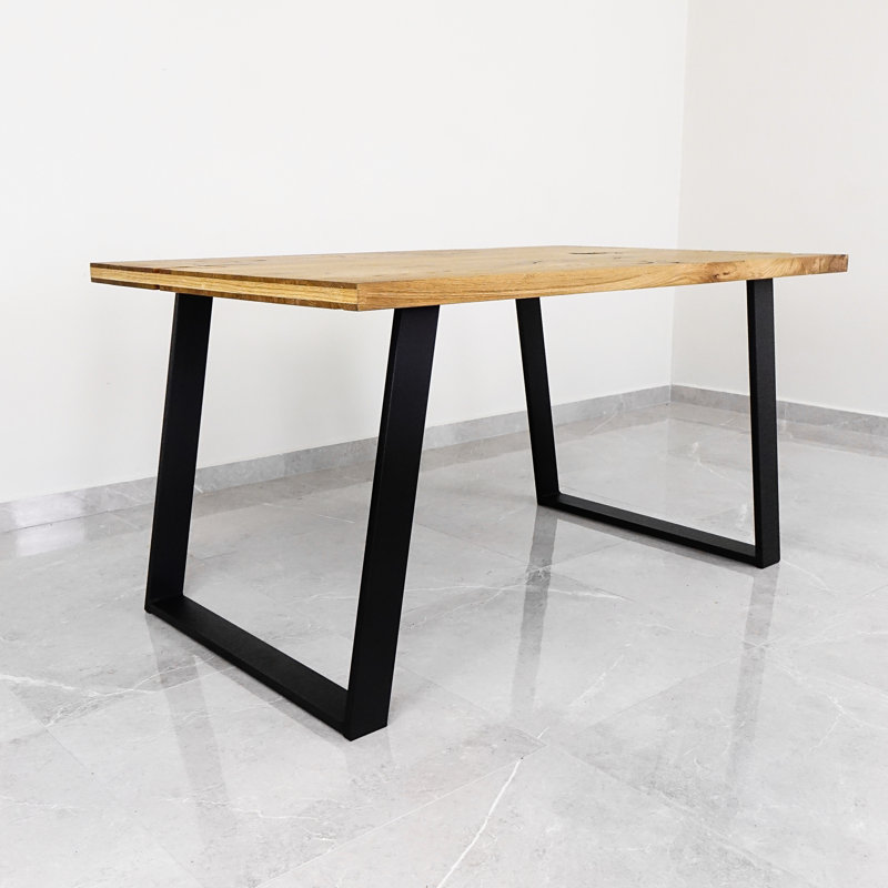 Blazewood Oak Unfinished Solid Wood Top Metal Base Dining Table, Natural, 90cm W x 180cm L