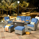 Emanuell 5 - Person All-Weather Wicker Outdoor Set with Swivel Chairs, Cushions Included