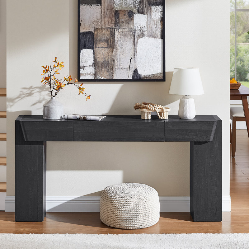 Console 63 po avec tiroir et canapé en bois 63 po pour le salon du couloir d'entrée, Noir