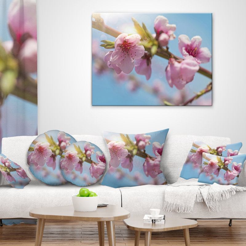 Coussin floral fleur de pêche, 16 po x 1 po, Coussin décoratif