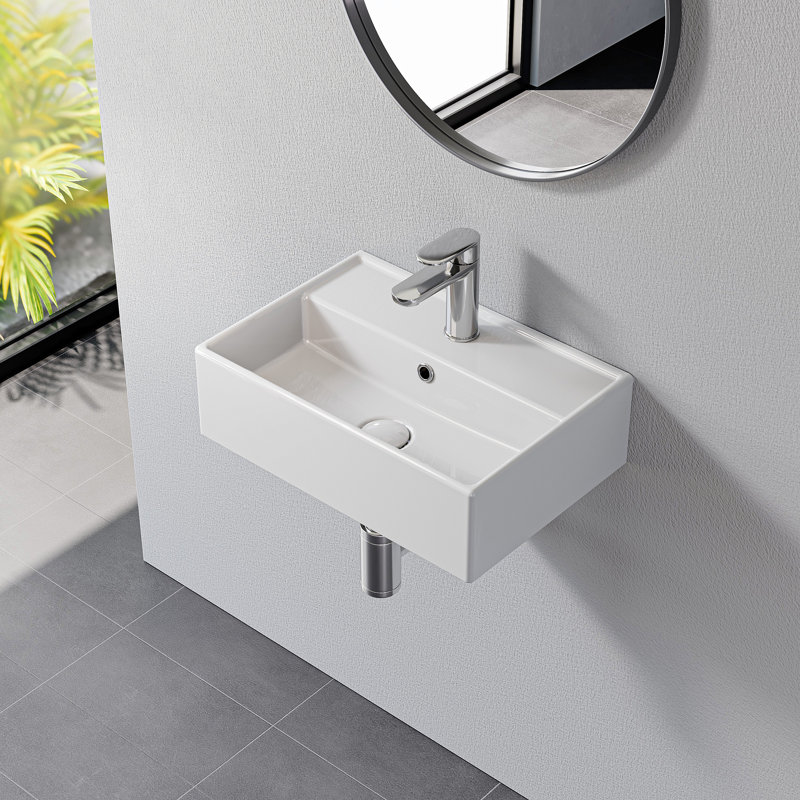 Belfry Bathroom Mandel 45mm L x 31mm W White Ceramic Rectangular Sink with Overflow