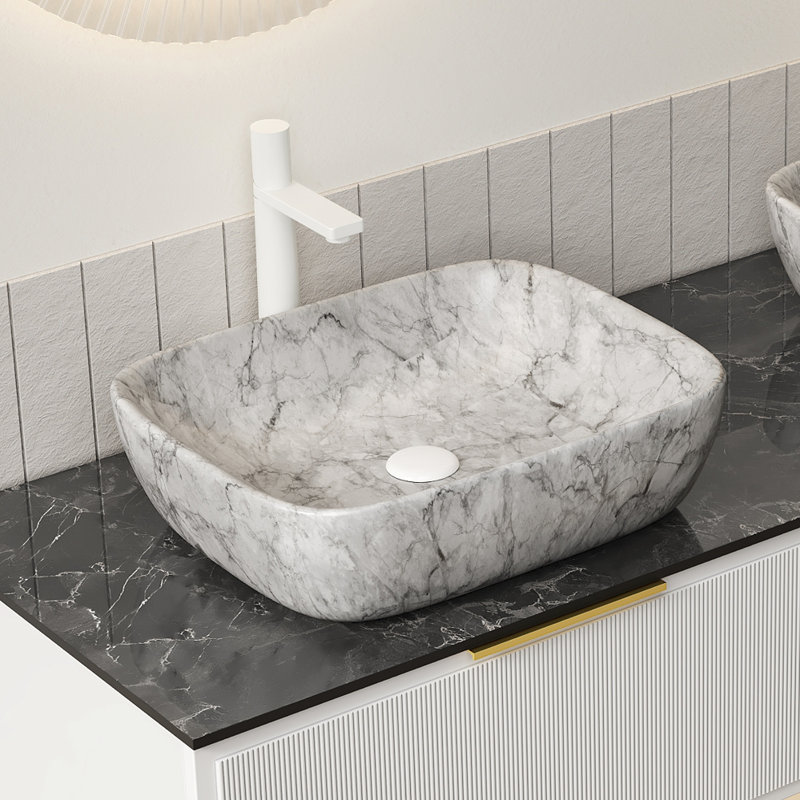 Lavabo de salle de bain en céramique 19 po, marbre blanc Volakas, sans armoire | Idée de cadeau