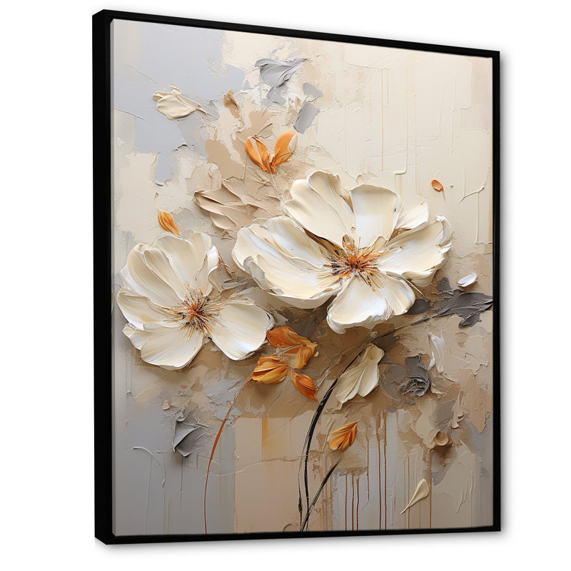 «Beige Simplicity In Petals I» sur impression sur toile, H 40 po x l 30 po x P 1,5 po, Cadre flottant noir