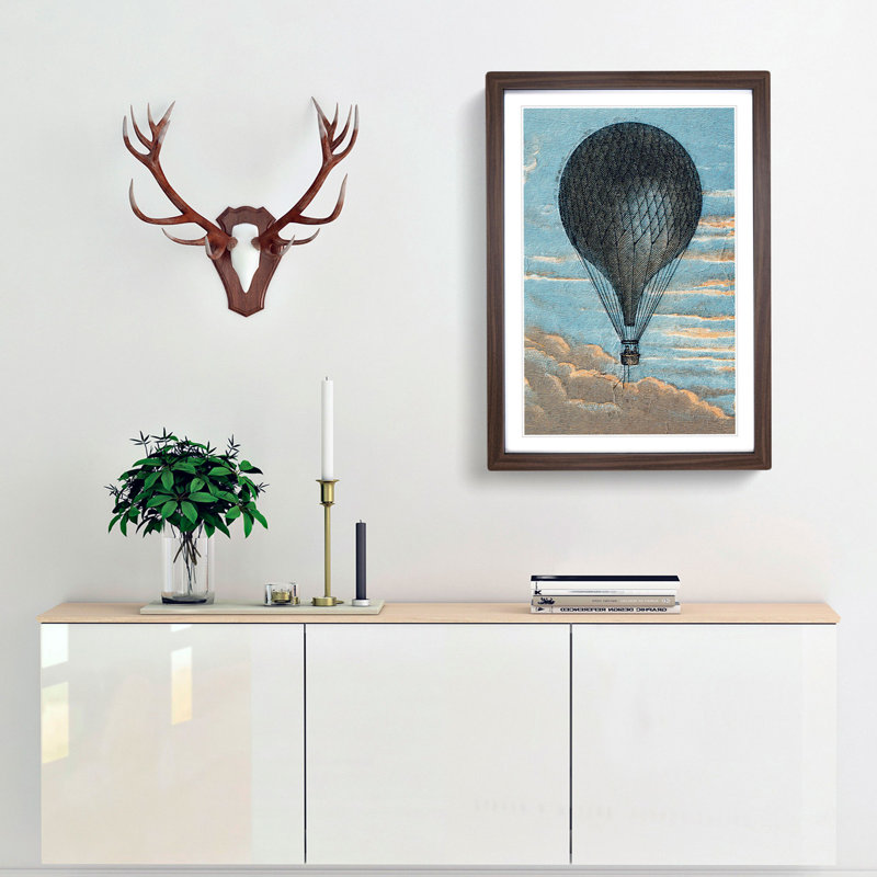 Hot Air Balloon Flying High - Picture Frame Painting Print, Walnut Framed, 65cm H x 48cm W x 2cm D