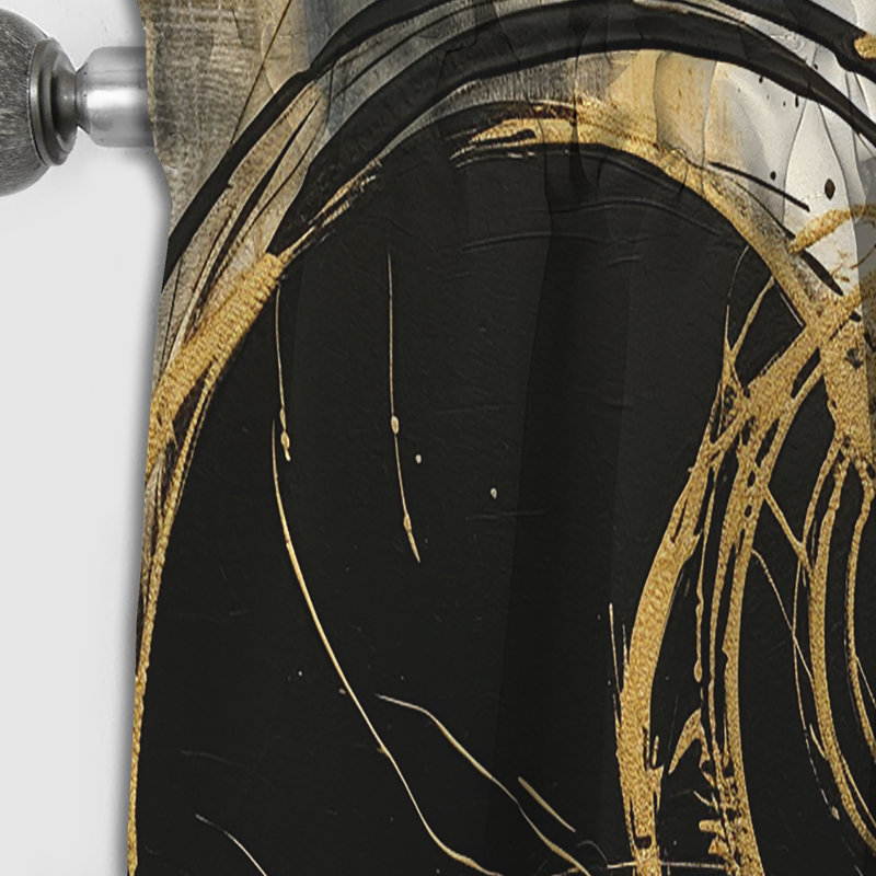 Noir et or The Art of Chaos V - Rideau occultant abstrait - 1 panneau, L 52 po x L 95 po