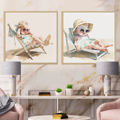 Child On The Beach - Ensemble de 2 collages carrés de plage