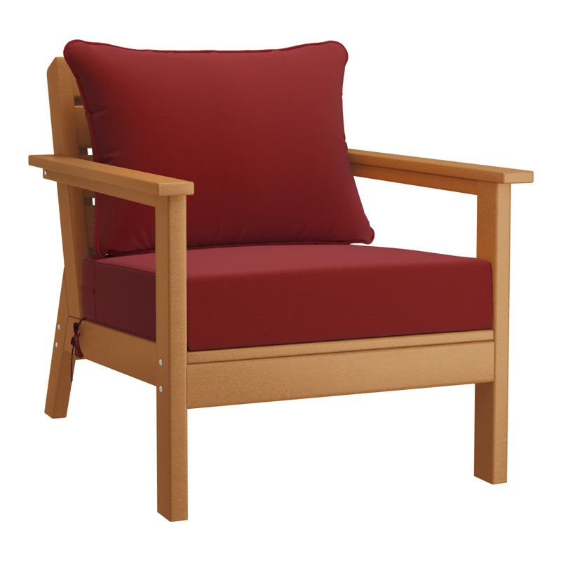 Hydea Deep Seating Chair With Cushions, Teak, Red