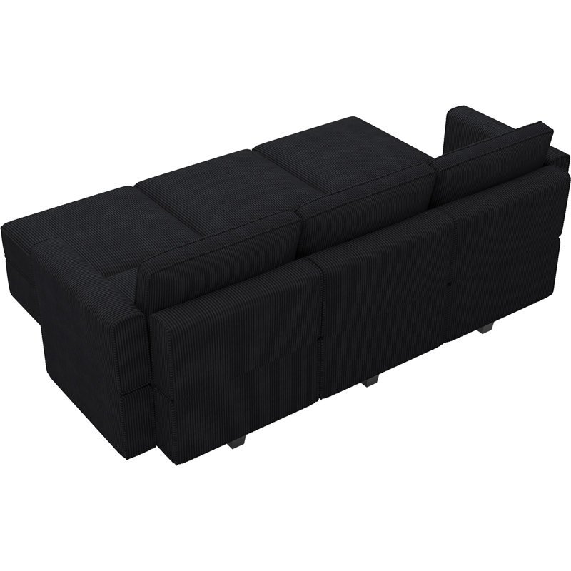 Canapé modulaire modulaire à dossier réglable avec accoudoirs réglables Hursey, Velours côtelé noir