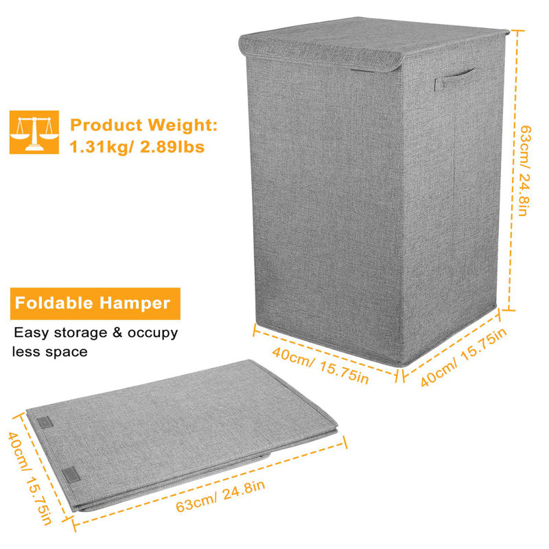 Fabric Laundry Hamper with Handles, Gray
