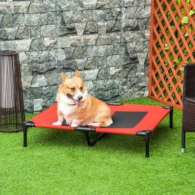 Red Elevated Cooling Pet Bed With Mesh Ventilation 36" X 30". Excellent For Diverse Applications Like Indoor, Outdoor, Travel, Camping. Provides Entire Body Comfort. Lightweight, Stable Material.