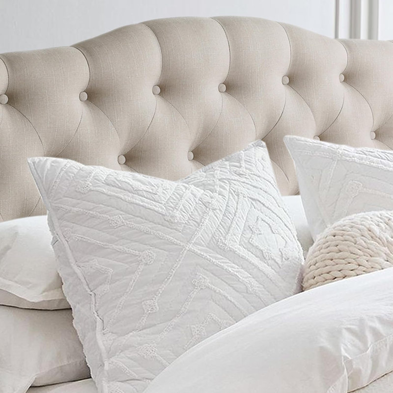 Adjustable Height Headboard with Linen Upholstery and Button Tufting for Bedroom, Beige, Queen
