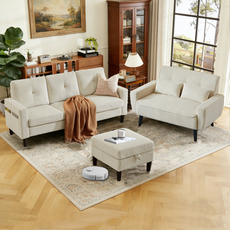 Ensemble de salon 3 pièces, Mélange de polyester beige