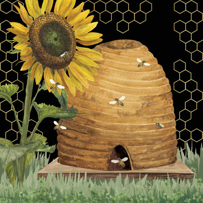 Ambyr, abeilles et fleurs sur fond noir, impression sur toile, par Tara Reed