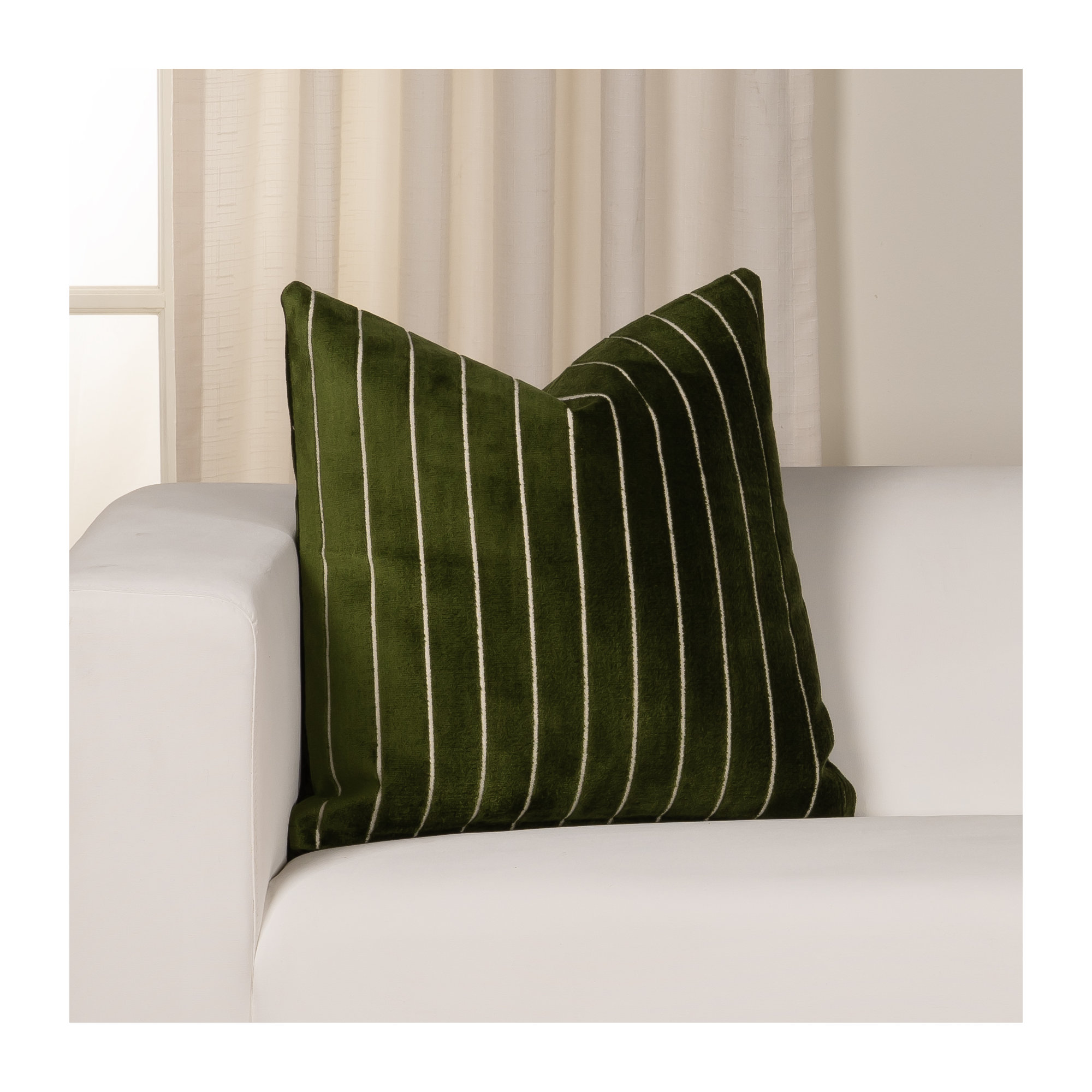 Maxton Striped Throw Pillow, Green, Square 20", Feather