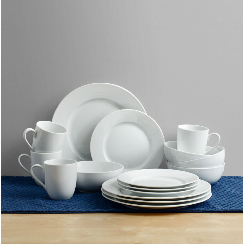 Fitz and Floyd Everyday White Classic Rim 16-Piece Dinnerware Set, Service for 4