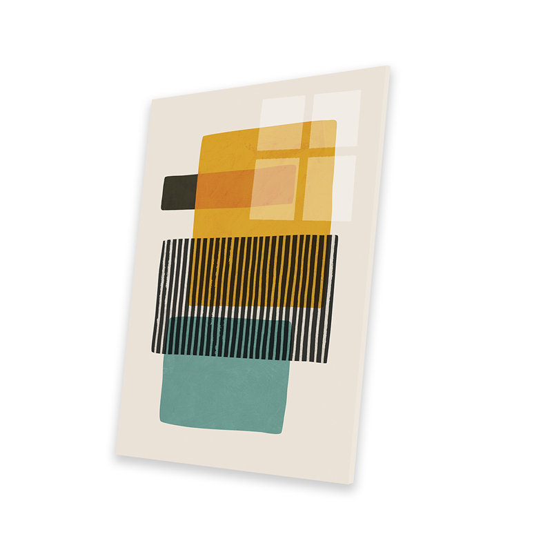 Mcm - moutarde, bleu sarcelle, gris par II - impression sans cadre, H 24 po x l 16 po x P 0,25 po